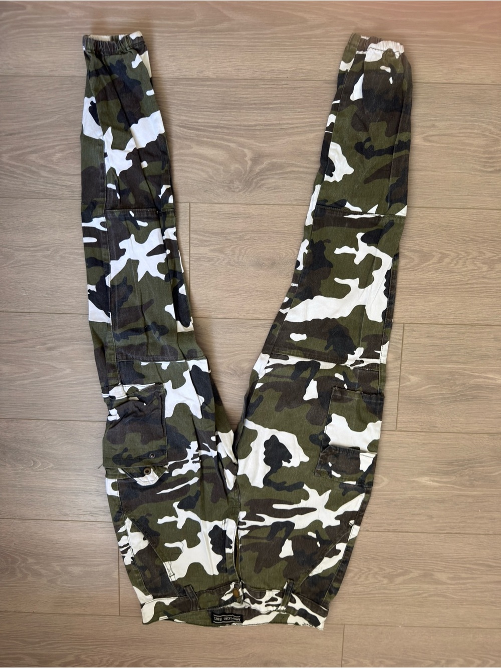 American Bazi Women's Camo Cargo Joggers - Olive, White & Black